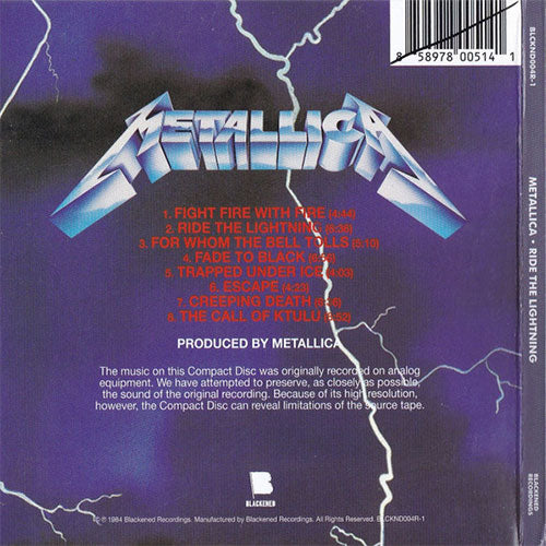 Metallica - Ride The Lightning (CD-New-Repress) – The Cosmic Peddler
