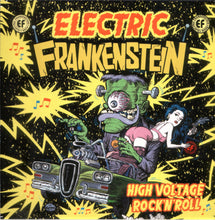 Load image into Gallery viewer, Album cover for 'Electric Frankenstein' with a monster and woman on a car, yellow text, and music notes.