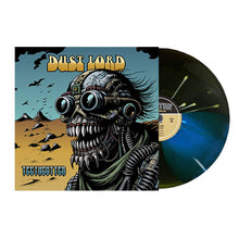 Cargar imagen en el visor de la galería, Dust Lord - Teethcutter swamp green/aqua butterfly with white/gold splatter vinyl record.