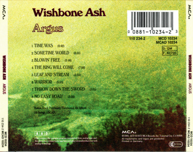 Wishbone Ash - Argus Compact Disc – The Cosmic Peddler