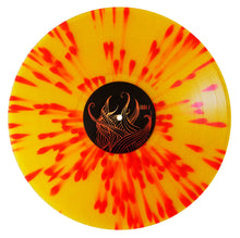 Load image into Gallery viewer,  Pendejo - Cantos A La Vida vinyl record with a tie-dye design in orange and red on a yellow background
