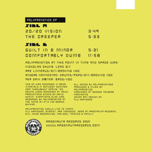 Load image into Gallery viewer, Polyfrenetics - Self Titled back album cover with tracklist and credits on a yellow background