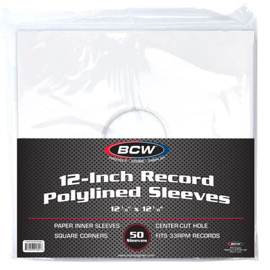 BCW:  12 Inch Record Paper Inner Sleeves - Polylined - With Hole - White