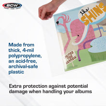 Charger l'image dans la galerie, Album cover with pink flamingo design and text about archival-safe plastic protection, featuring BCW branding.