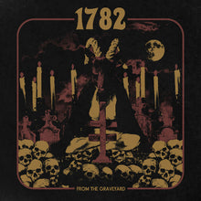 Load image into Gallery viewer, Album cover for 1782 featuring a dark and moody scene with a figure in a graveyard, surrounded by skulls, candles, and a full moon, depicting the theme of witchcraft and doom.
