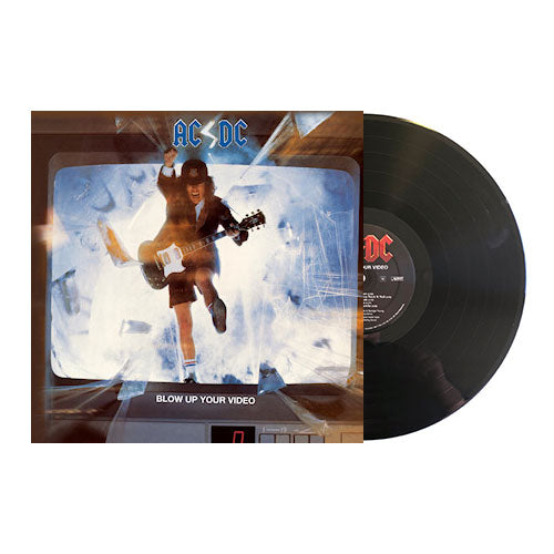 AC/DC - Blow Up Your Video vinyl record with a colorful cover featuring a person playing guitar, labeled AC/DC.