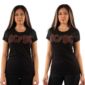 AC/DC Ladies Embellished T-Shirt:  Full Color Logo (Diamante)