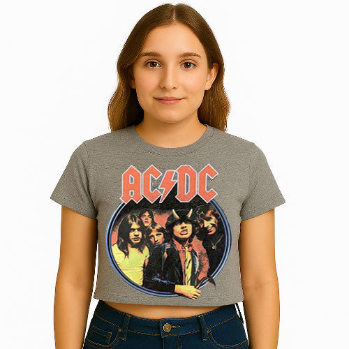 AC/DC - Female Crop Top: Highway To Hell (Grey) – The Cosmic Peddler