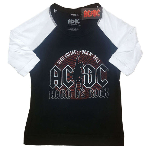 Black and white long-sleeve shirt with AC/DC logo and text on a white background