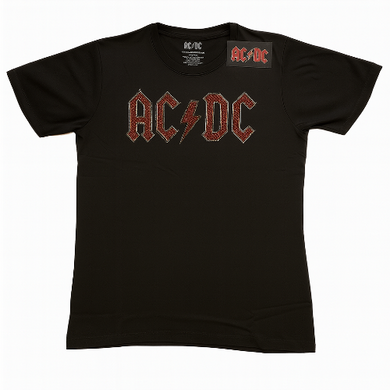 Black t-shirt with AC/DC logo on a white background