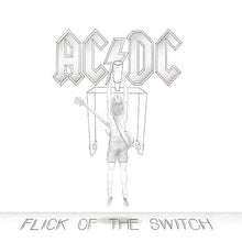 Charger l'image dans la galerie, Album cover of AC/DC's 'Flick of the Switch' with a stylized illustration of a person playing guitar.
