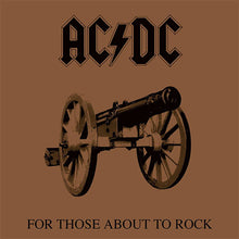 Load image into Gallery viewer, AC/DC album cover with a cannon and text on a brown background