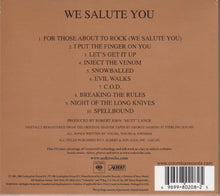 Load image into Gallery viewer, back album cover for AC/DC - For Those About To Rock with text of track listing on a peach colored background 