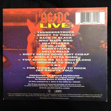 Cargar imagen en el visor de la galería, Back cover of AC/DC 'Live' album with tracklist and album details.