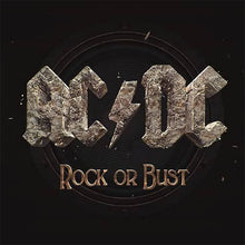 Cargar imagen en el visor de la galería, AC/DC logo with 'Rock or Bust' text on a dark background