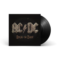 Cargar imagen en el visor de la galería, AC/DC 'Rock or Bust' vinyl album with black cover and disc on a white background