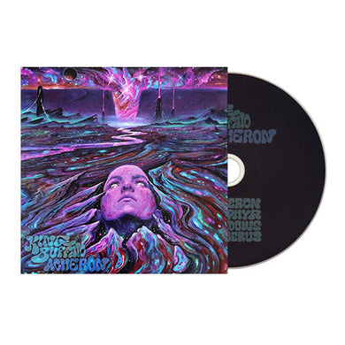 King Buffalo - Acheron front compact disc with CD. A colorful album cover featuring a person surrounded by flowing rock formations.