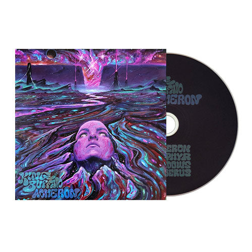 King Buffalo - Acheron front compact disc with CD. A colorful album cover featuring a person surrounded by flowing rock formations.