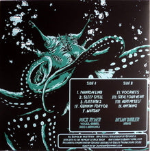 Charger l'image dans la galerie, Album cover artwork showing a stylized teal and white illustrated creature on a black background, with track listings for Side A and Side B printed in a white box.