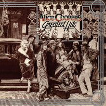 Load image into Gallery viewer, Album cover for 'Alice Cooper's Greatest Hits' with vintage-style illustration of people and a car.