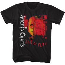 Load image into Gallery viewer, Black t-shirt with &#39;Alice in Chains&#39; and &#39;Jar of Flies&#39; graphic design on a white background