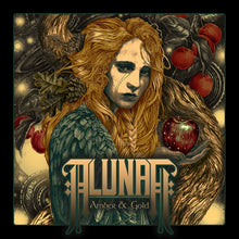 Load image into Gallery viewer, Album cover art featuring a stylized illustration of a person with long hair, holding an apple, with a gold and blue haze vinyl record visible.