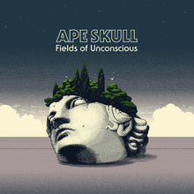 Load image into Gallery viewer, Album cover with a skull topped with greenery against a landscape background, featuring the text 'APE SKULL Fields of Unconscious'.