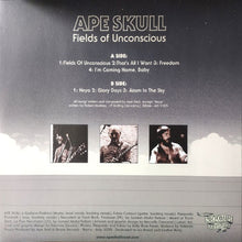 Load image into Gallery viewer, Album back cover with 'APE SKULL' and 'Fields of Unconscious' tracklist on a gray background.