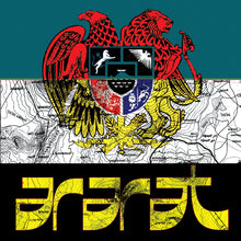 Cargar imagen en el visor de la galería, Vinyl record cover featuring a combination of vibrant and neutral colors with a detailed illustration of a map and a heraldic emblem, alongside the title 'ARARAT' in a stylized font.