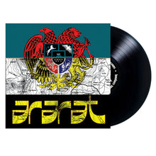 Cargar imagen en el visor de la galería, Vinyl record cover featuring a combination of vibrant and neutral colors with a detailed illustration of a map and a heraldic emblem, alongside the title 'ARARAT' in a stylized font.