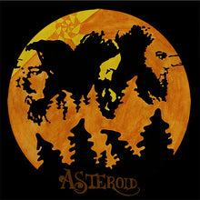 Cargar imagen en el visor de la galería, Silhouette of a butterfly and trees against a yellow circle with 'Asteroid' branding.