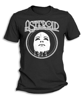 A black T-shirt featuring a graphic print of the band Asteroid's face.
