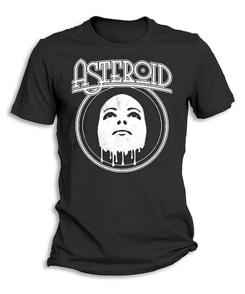 A black T-shirt featuring a graphic print of the band Asteroid's face.