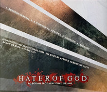 Load image into Gallery viewer, Album cover with text and contact information for 'Hater of God' on a textured background