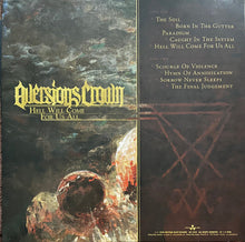 Cargar imagen en el visor de la galería, Aversions Crown - Hell Will Come For Us All back vinyl record cover.