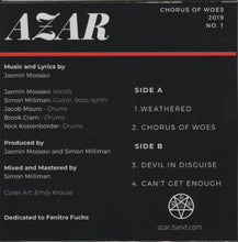 Cargar imagen en el visor de la galería, Album cover with tracklist and credits for 'Chorus of Woes' by AZAR