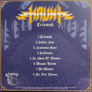 Haunt - Triumph back album cover with tracklist on a dark background