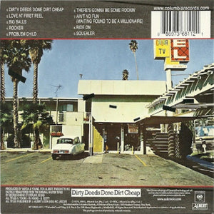 AC/DC - Dirty Deeds Done Dirt Cheap back album cover back with motel scene and palm trees