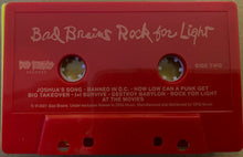 Load image into Gallery viewer, Red cassette tape with 'Bad Brains Rock for Light' text and track listing.