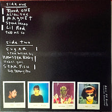 Load image into Gallery viewer, Vinyl record sleeve with track listing and album cover images on a black background