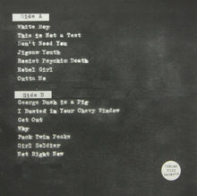 Load image into Gallery viewer, Album tracklist on a textured black background with white text.