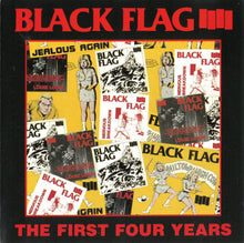 Load image into Gallery viewer, Album cover for 'Black Flag The First Four Years' with collage of band images and text.