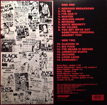 Load image into Gallery viewer, Album cover with collage of Black Flag band images and tracklist on a black background