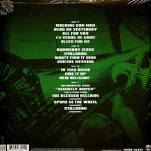 Load image into Gallery viewer, Back cover of a music album with tracklist on a green and black patterned background