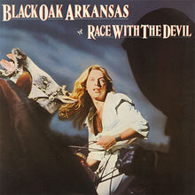 Load image into Gallery viewer, Album cover for 'Race with the Devil' by Black Oak Arkansas featuring a person on horseback.