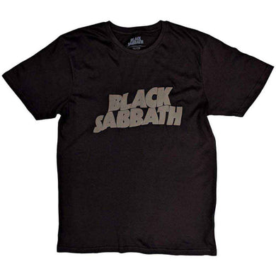 Black t-shirt with 'Black Sabbath' logo on a white background