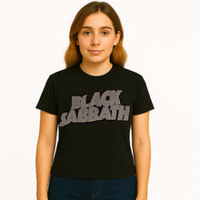Load image into Gallery viewer, Person wearing a Black Sabbath t-shirt on a white background