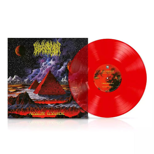 Red vinyl record with a stylized album cover featuring a pyramid and celestial elements.