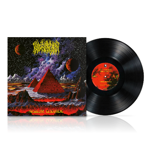 Vinyl record with cover featuring a pyramid and space-themed design