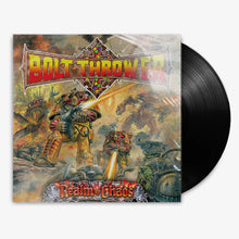 Cargar imagen en el visor de la galería, Vinyl record with 'Bolt Thrower' album cover featuring warrior-like figures and fiery background.